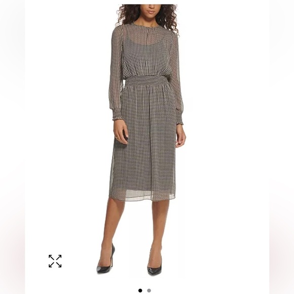 Tommy Hilfiger Houndstooth Smock-Waist Midi Dress sz 12 - Picture 6 of 7